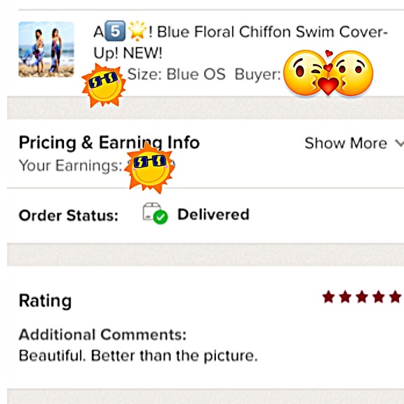 LAST 1! Blue Floral Chiffon Swim Cover-Up OS! NEW! - Picture 6 of 9